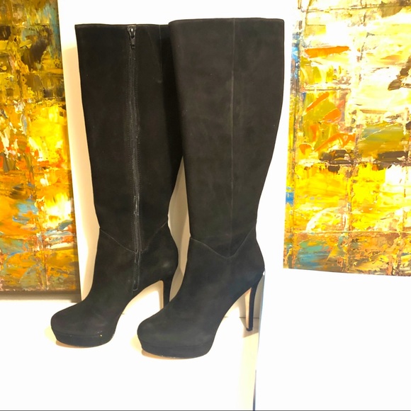 ANTONIO MELANI Black Suede Knee High Boot Ryder Sz 7 4 inch Stilletos - Picture 1 of 10